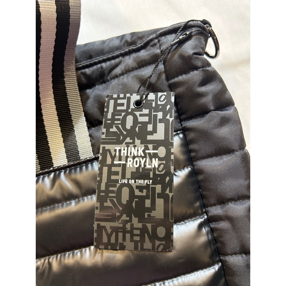 Think Royln Life on the Fly Black Quilted Puffer Tote Bag with Pouch and Straps